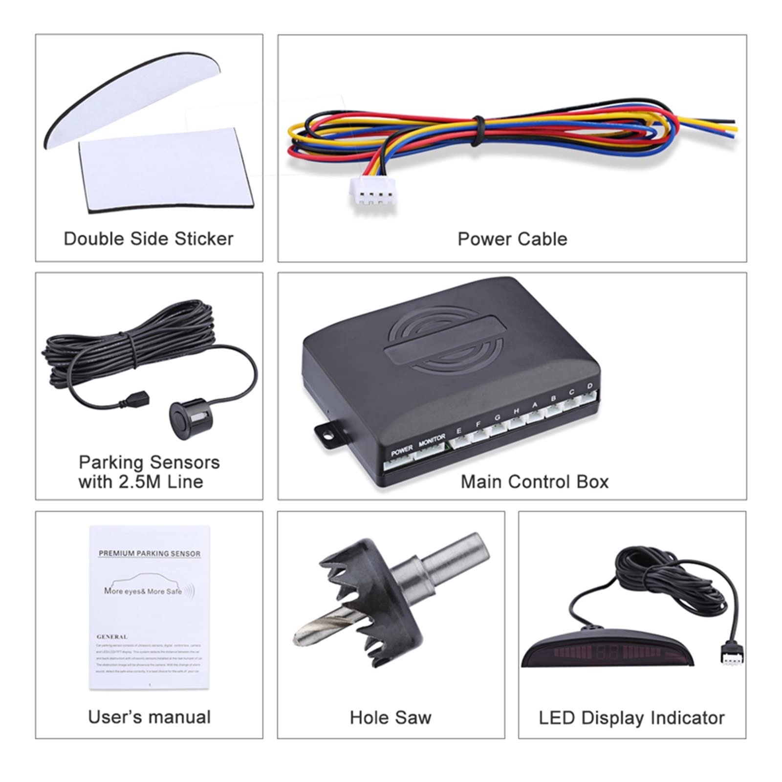 Zestaw Czujników Parkowania Samochodu LED Z 8 Czujnikami Podświetlany Wyświetlacz System Detektora Radaru Cofania 12V(Black)