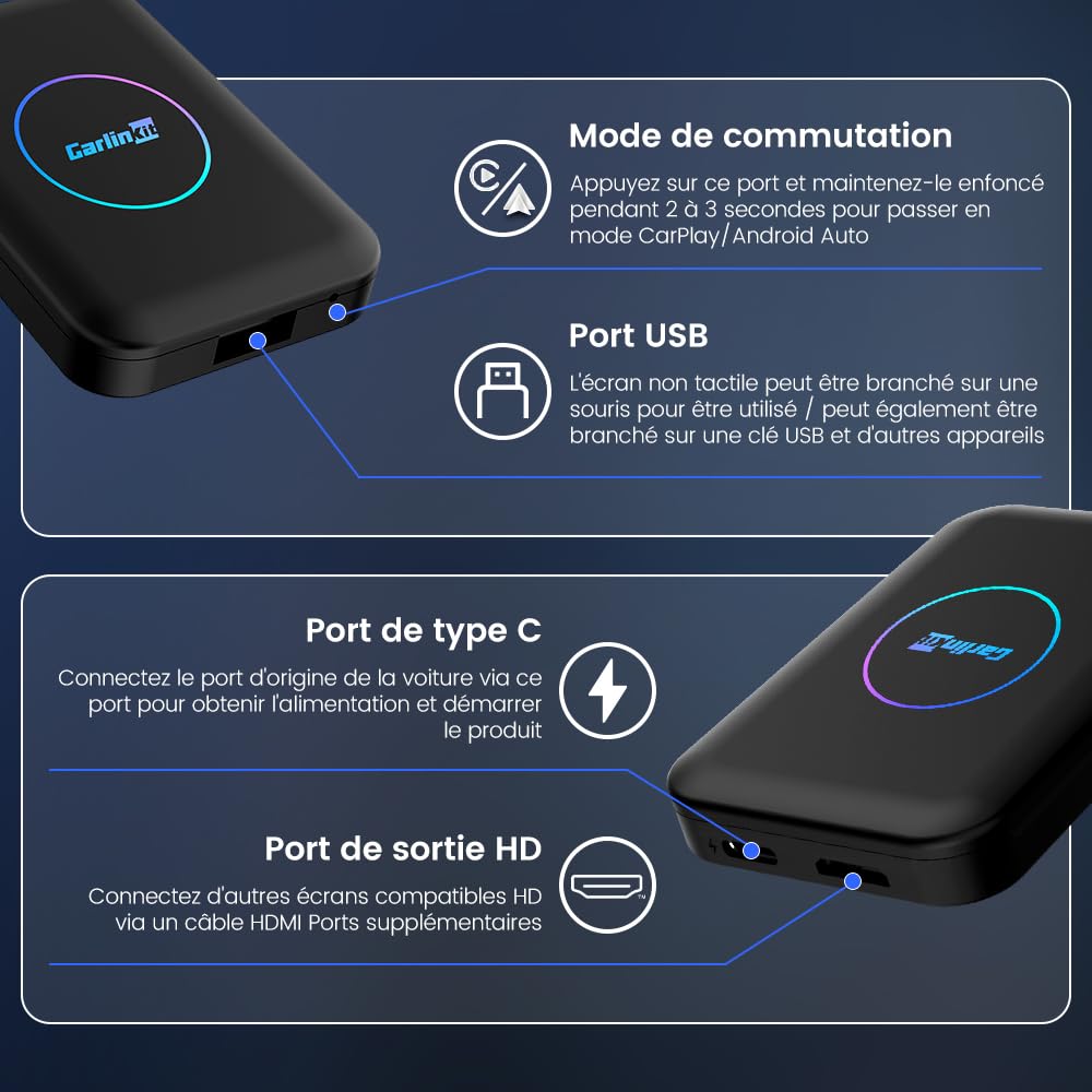 CarlinKit AIBOX-Lite Boîte multimédia 3 en 1 Système Android indépendant / CarPlay sans fil / Android Auto sans fil, convient pour les véhicules équipés de CarPlay filaire / Android Auto