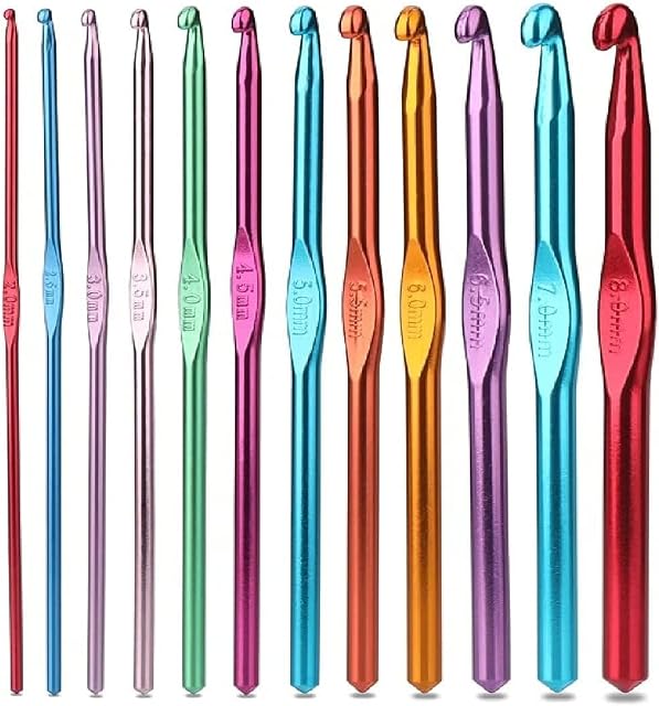 Crochet Hooks Set Aluminium 12pcs Needles 2mm 2.5mm 3mm 3.5mm 4mm 4.5mm 5mm 5.5mm 6mm 6.5mm 7mm 8mm Crochet Set