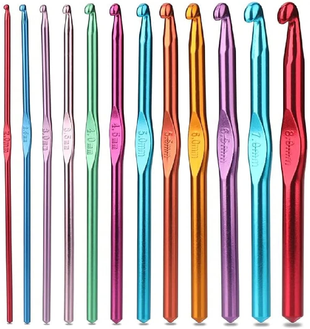 Craviing Multicolor Crochet Hooks Set Aluminium 12Pcs Needles 2Mm 2.5Mm 3Mm 3.5Mm 4Mm 4.5Mm 5Mm 5.5Mm 6Mm 6.5Mm 7Mm 8Mm Crochet Set
