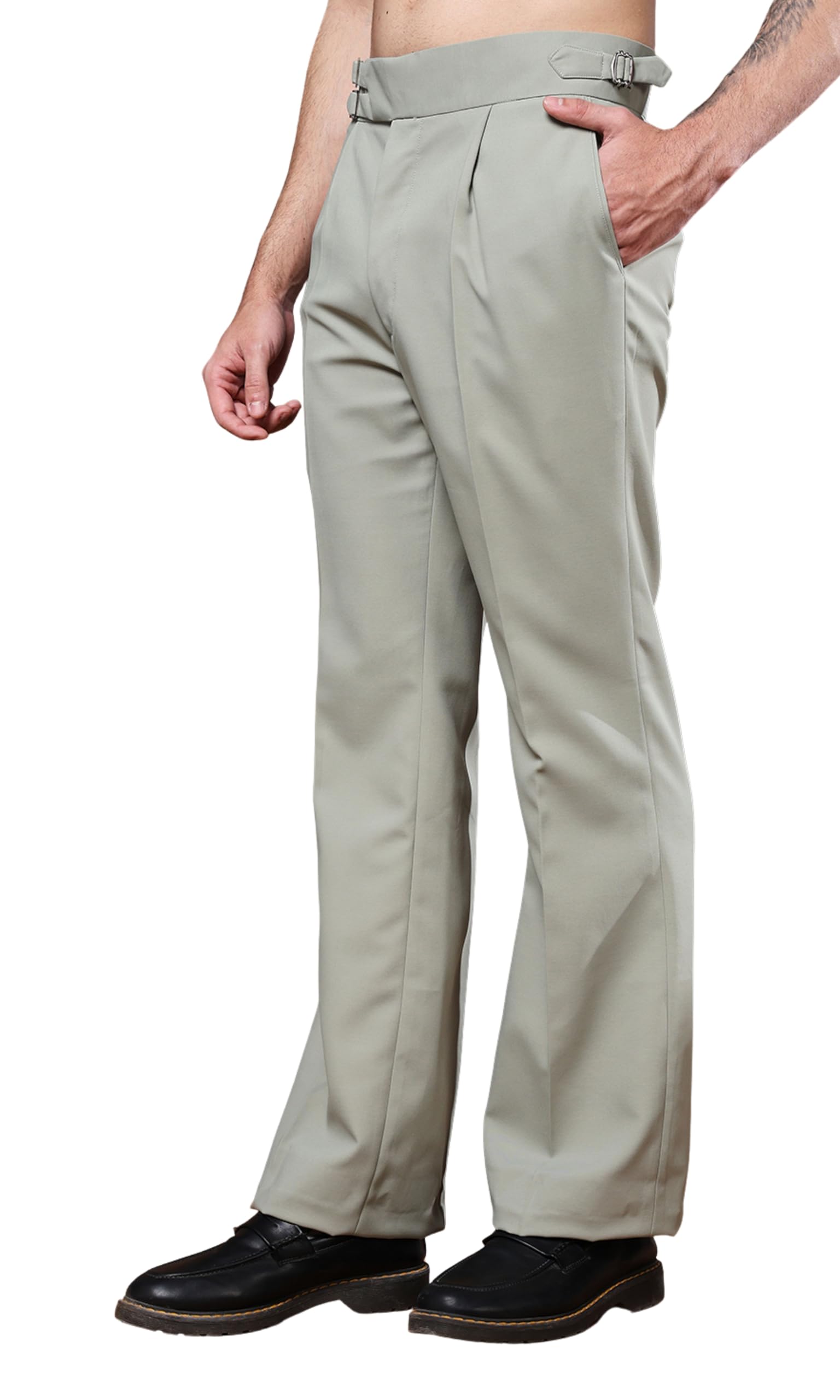 Gurkha Pants for Men | Trouser for Men | Formal Pant | Double Buckle | Bell Bottom Trouser High Waist Pleated Casual Trousers | Flared Bottom Leg Pants for Office Smart Casual Travel Party-picture-40