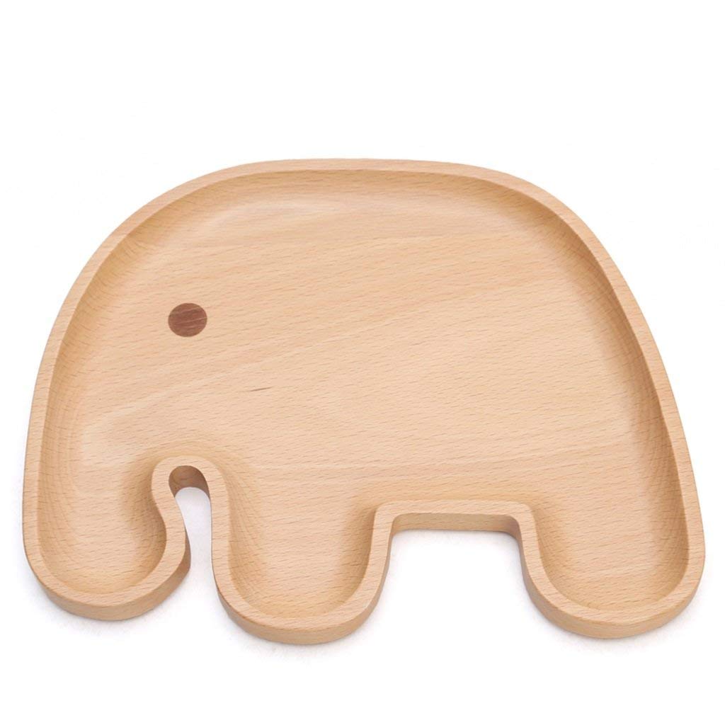 Piatto da frutta in legno per bambini, con elefante, insalatiera multifunzionale per snack e dolci, 24,8 x 12,8 x 2 cm