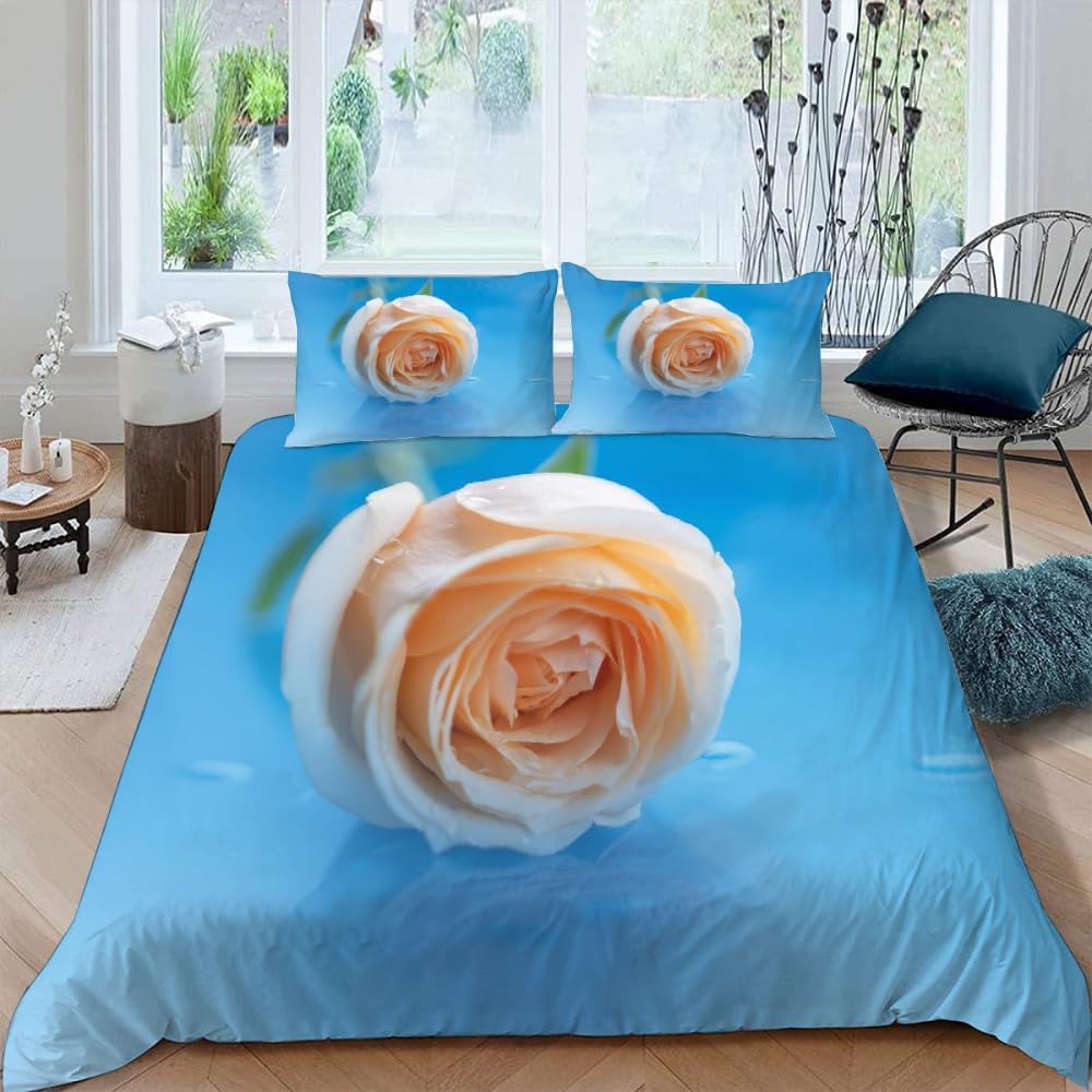 Housse de couette 135x200 cm imprimé fleur rose parure de lit microfibre fermeture éclair 2 taies