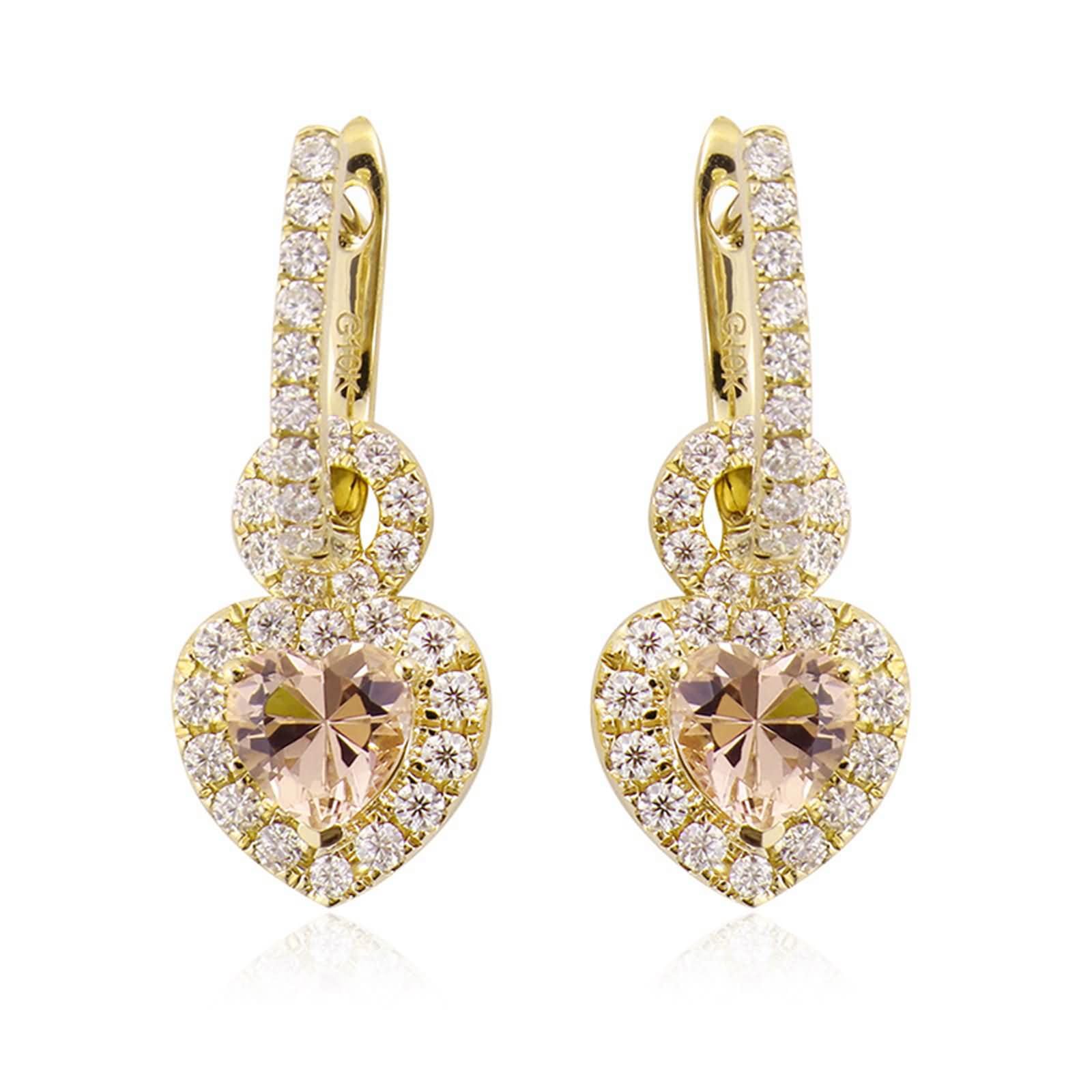 Aretes de Oro Blanco 9 K / 14 K / 18 Kt para Mujer, Corazón con Moissanita Rosa, Pendientes Cuelgan Mujer Plata Rosa