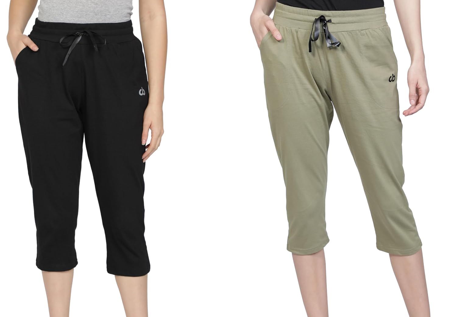 Club A9 Women’s Cotton Capri Pants – Pack of 2, Regular Fit Yoga Lounge Sweatpants with Pockets