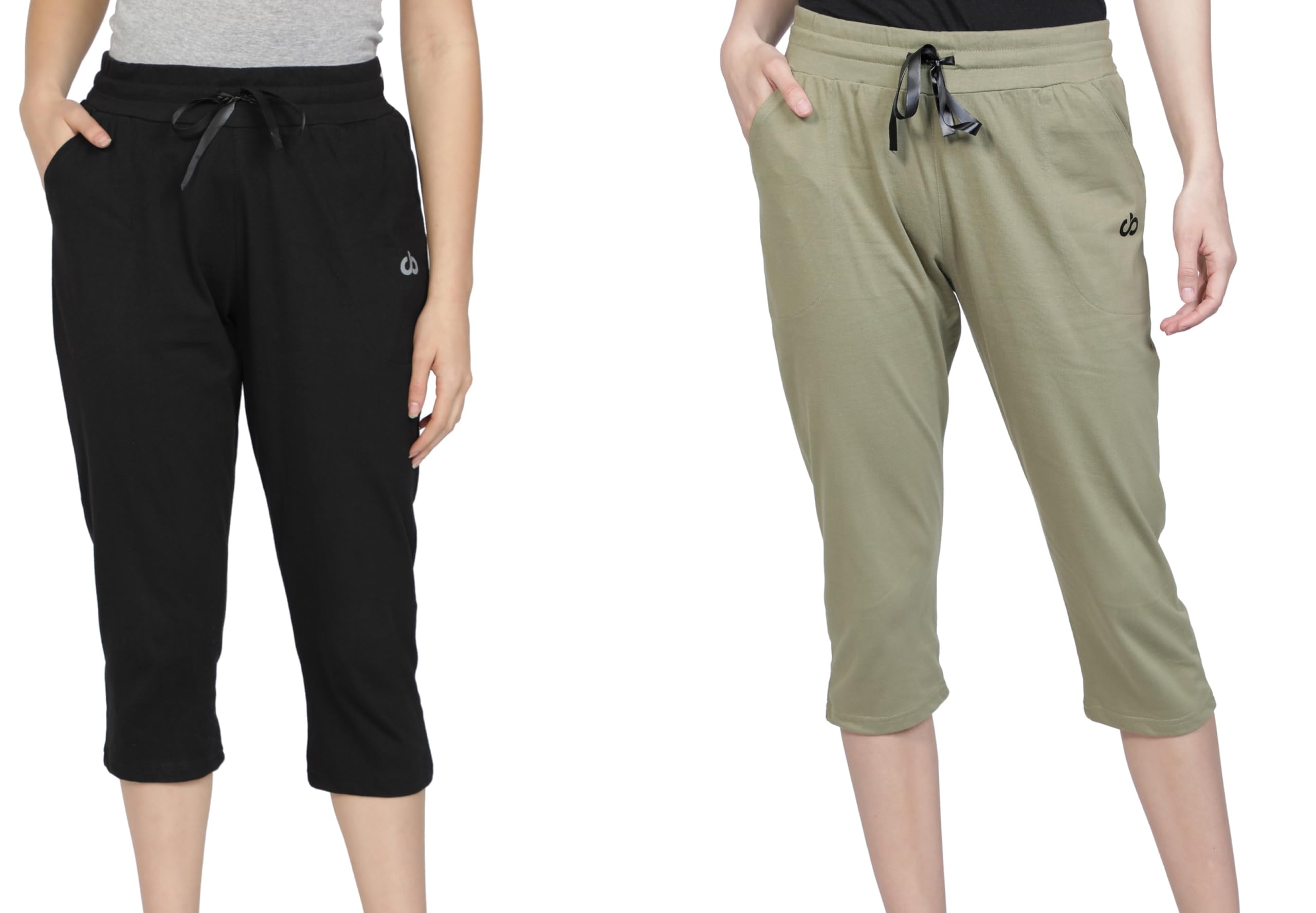 Women's Cotton Regular Fit Loose Solid Capri Pants, Yoga Pants Drawstring Lounge Pajama Capri Sweatpants with Side Pockets (Pack of 2) (WCCOMBO2_173)-image-29