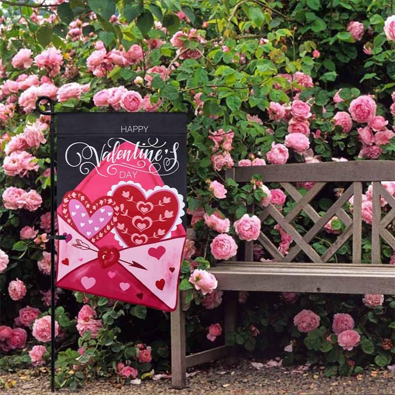 3D Happy Valentines Day Garden Flag, YEAHOME Vertical Double Sided 12.5x18 Inch Applique Love Card Yard Flag, Farmhouse Rustic Valentines Day Decor for Outdoor