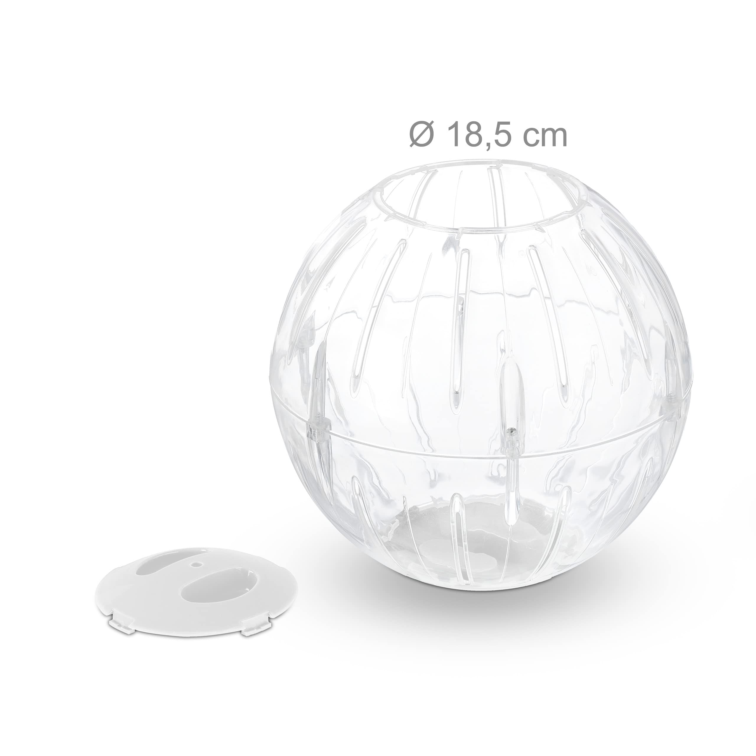 Relaxdays Piłka, Ø 18,5 cm, zabawka do ćwiczeń dla chomików i myszy, kula gryzoni z wolnego wybiegu, plastikowa, przezroczysta/biała, 18,5 cm