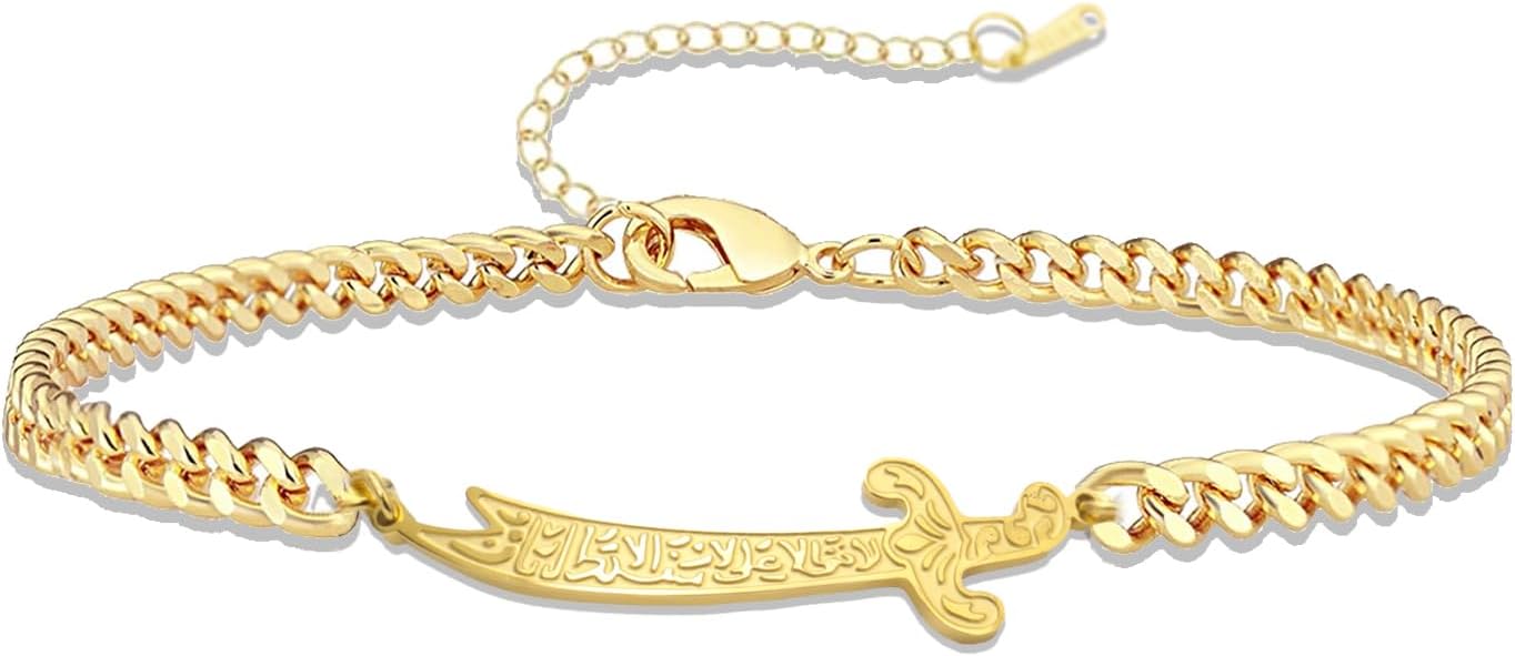 Zulfiqar Bracelet for Women Men Stainless Steel Imam Ali Sword Bracelet Islamic Arabic Braided Rope String Chain Islam Muslim Jewelry