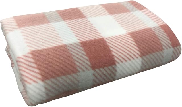 Noel Velosso Tartan Check Polar Fleece, Throw Blanket, Suitable for Chair or Bed, Machine Washable, 127cm x 152cm (Blush Pink Check)