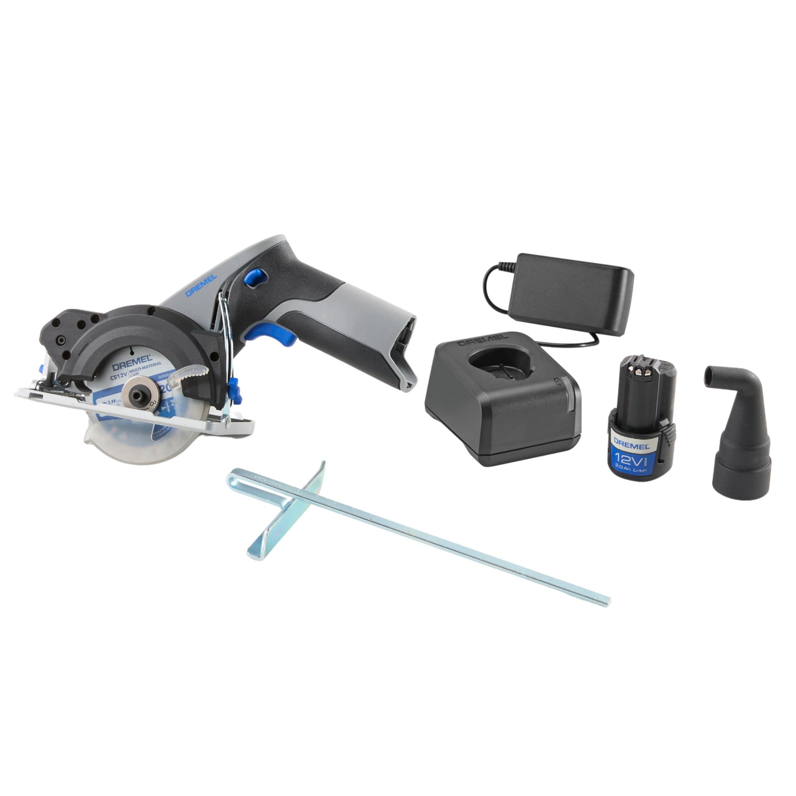Dremel Blueprint CS12V-S1 akumulatorowa piła tarczowa z silnikiem bezszczotkowym z laserową prowadnicą liniową, prowadnica do cięcia ukośnego, 1 wielomateriałowa piła tarczowa, 1 akumulator 2,0 Ah +