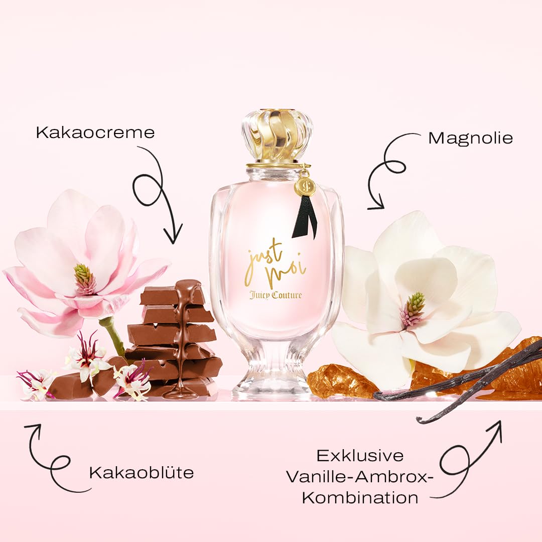 Juicy Couture - Just Moi Eau de Parfum für Damen, delikater fesselnder Duft, Noten von Kakaoblüte, Vanilleorchidee & warmem Moschus, selbstbewusstes, ausdrucksstarkes & authentisches Parfüm, 50ml