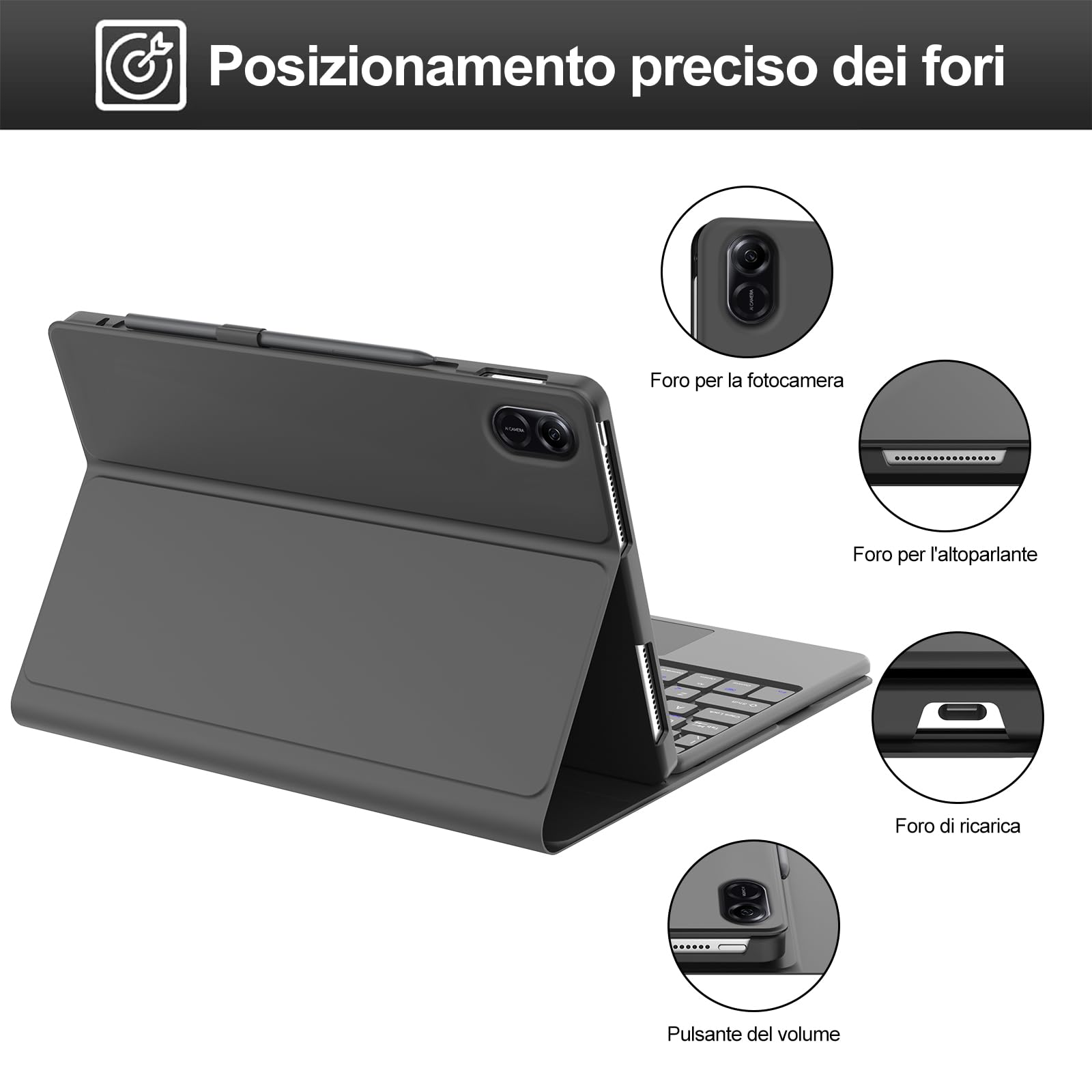 IVEOPPE Tastiera per Honor Pad X8b 2026/X8a 2024 con Touchpad, Cover Custodia Tastiera Trackpad Italiano Bluetooth Honor Pad X8b/X8a 11", Nero