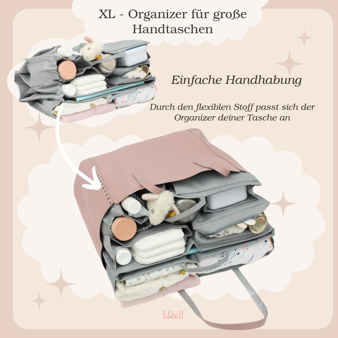große Windeltasche für Newborn Baby Essentials, Handtaschen Organizer für Eltern, Taschenorganizer mit Thermofach, Waschbare Wickeltasche für Babys, Reisetasche, Granda Grau