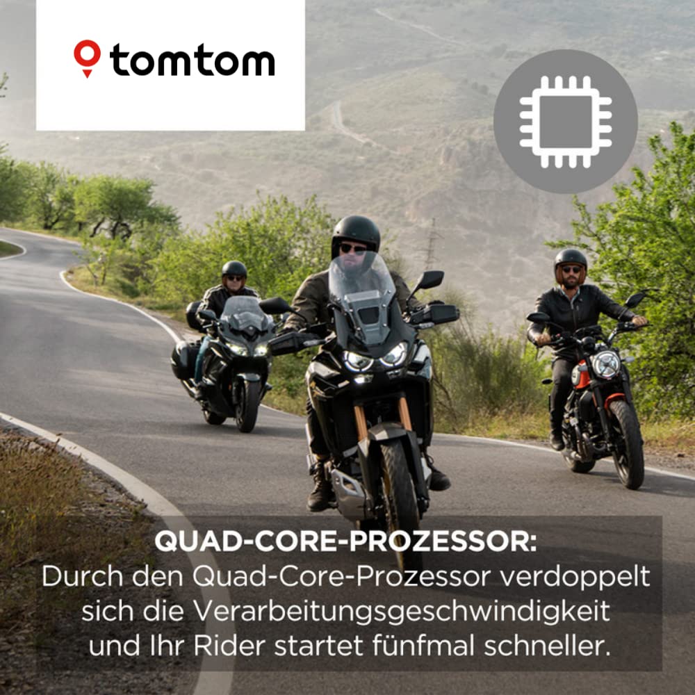 Tomtom Motorrad Navi Rider 550-4,3 Zoll, kurvige und bergige Strecken, Karten-Updates Welt, Stauvermeidung Dank Traffic, Halterung, Updates über Wi-Fi (generalüberholt)