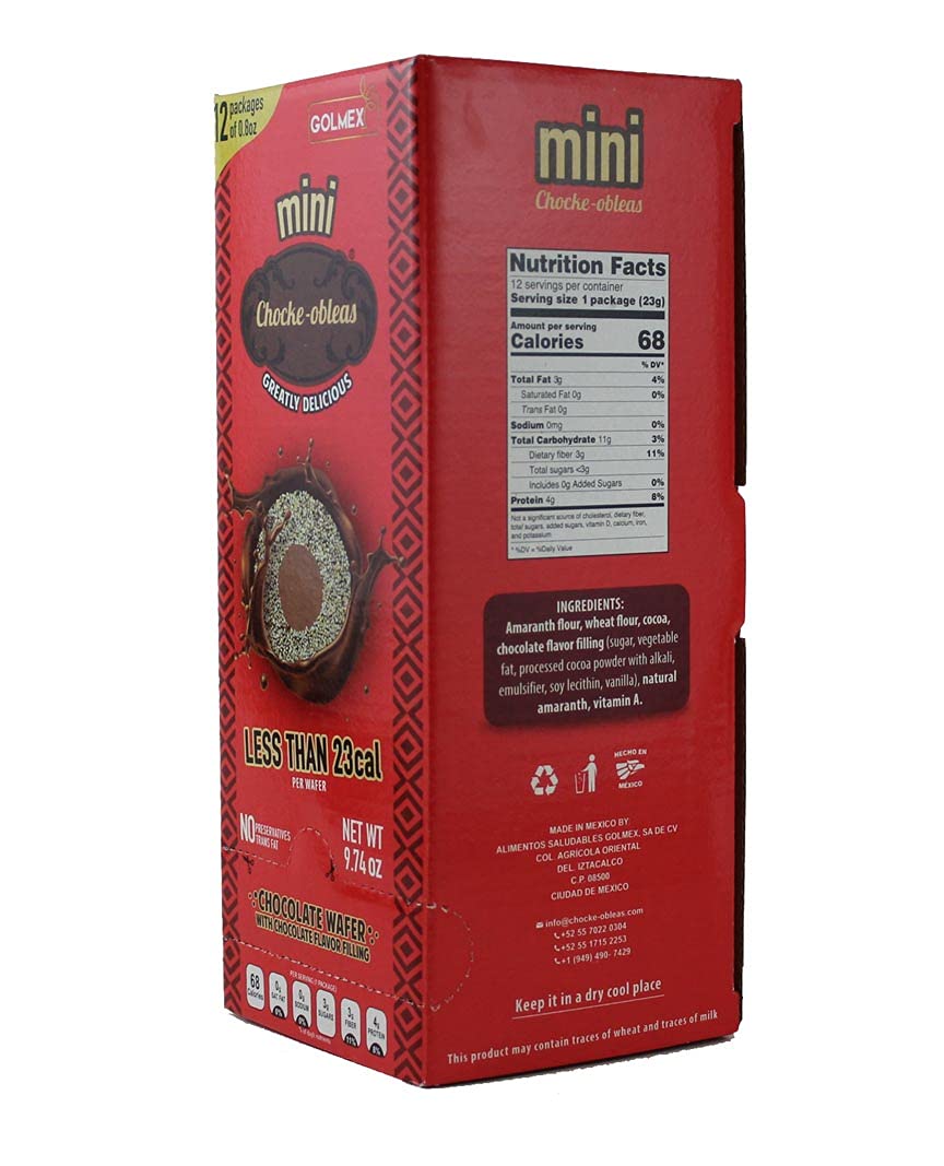 Chocke-Obleas Amaranth Wafer filled with chocolate (Pack of 12) / Chocke Obleas de Amaranto rellenas de chocolate (Caja con 12 paquetes) (Chocolate Flavor Amaranth Wafer)