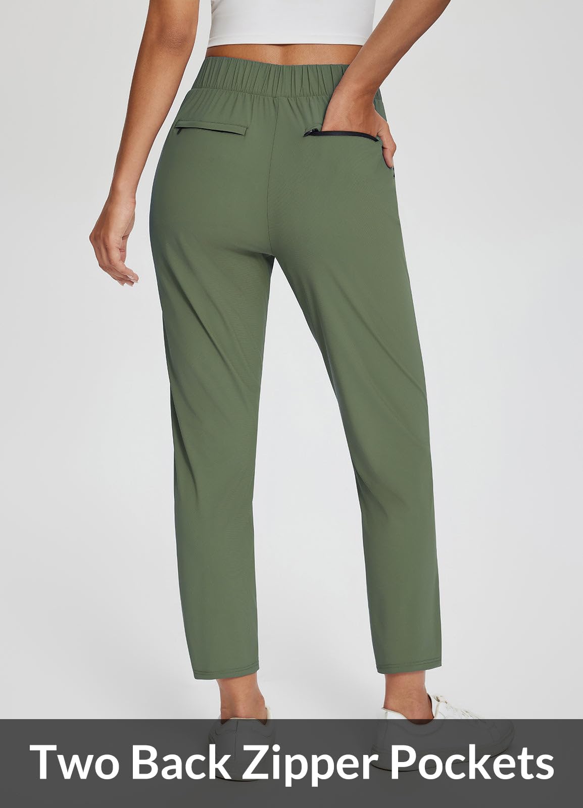 baleaf Pantalon de golf stretch pour femme avec poches zippées - Petite cheville - Robe de voyage - Travail - Affaires - Décontracté