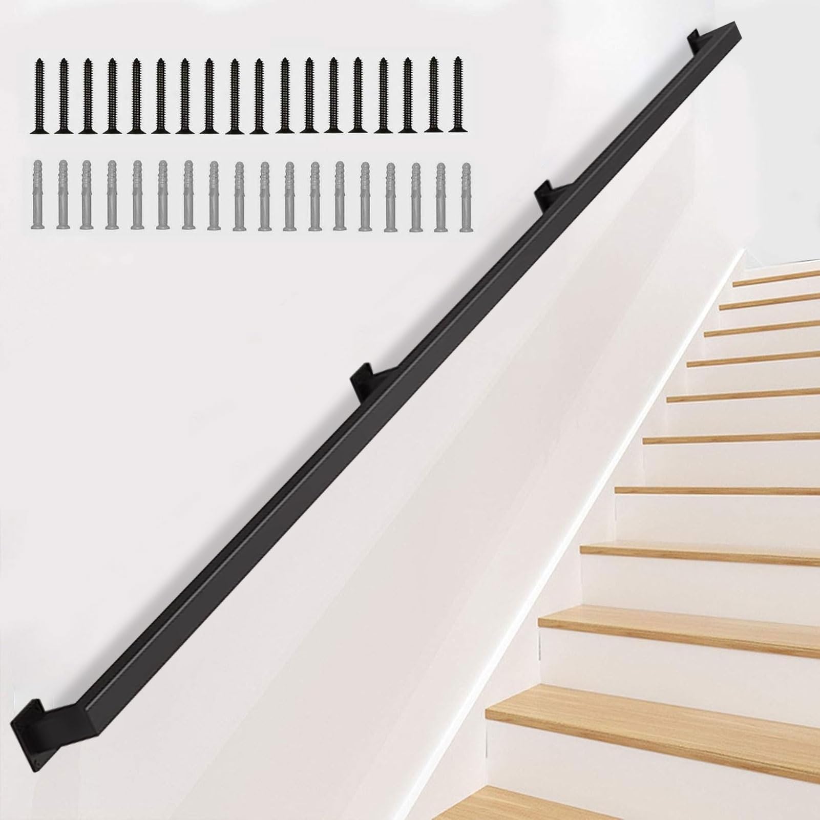 Rampes d'escalier en fer forgé noir avec supports muraux pour escaliers de maison
