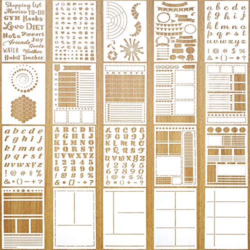 Image of 20 Pieces Journal Stencil Set A5 Plastic Planner Ultimate Productivity Stencils Scrapbook DIY Drawing Template Speedy Spread Journal Stencils for Notebook Schedule Diary Calendars Habit Record
