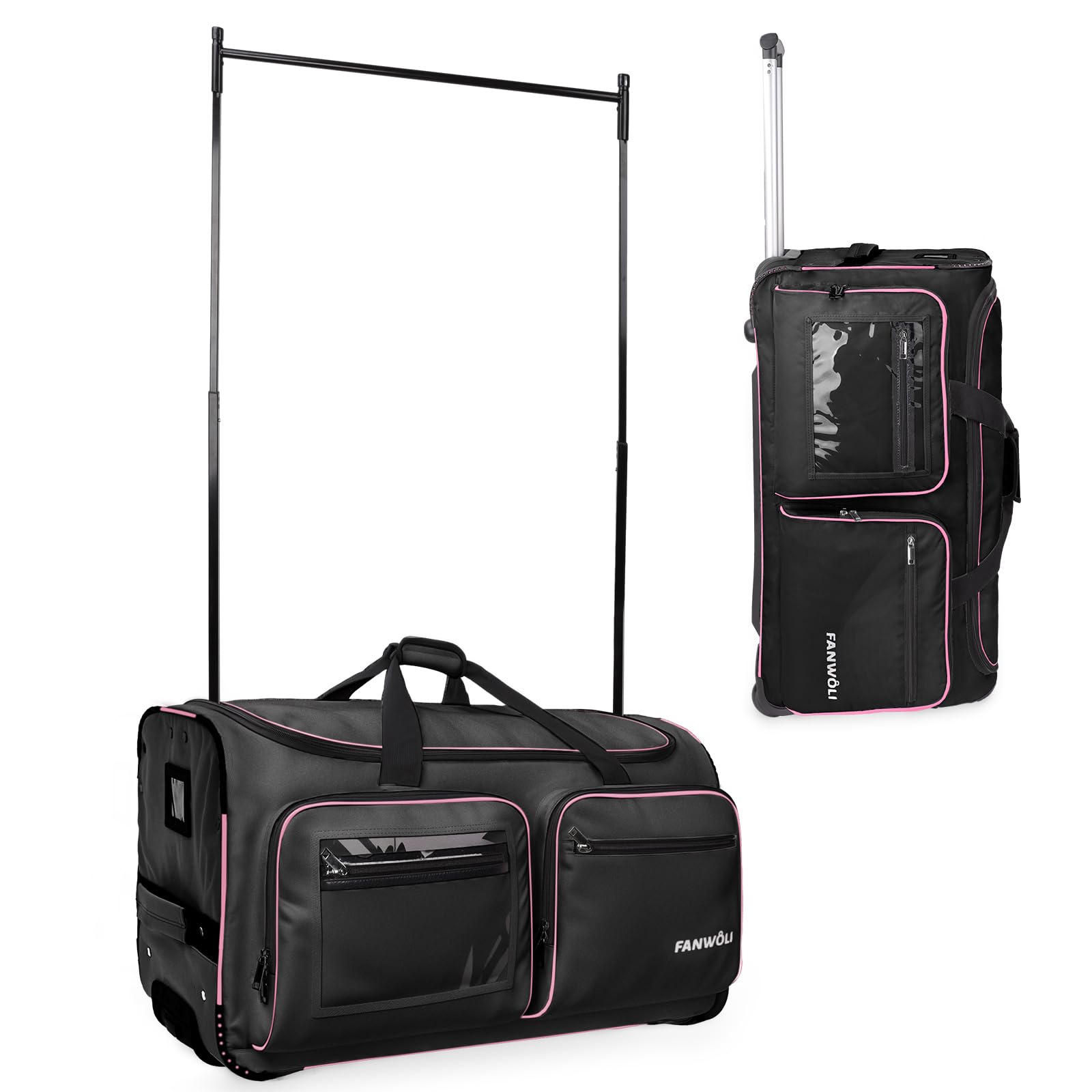Fanwoli 23 Dance Bag with Garment Rack Upgraded Stable System Fabric More Lightweight Wear-Resistant Ideal Competition Rolling Duffle