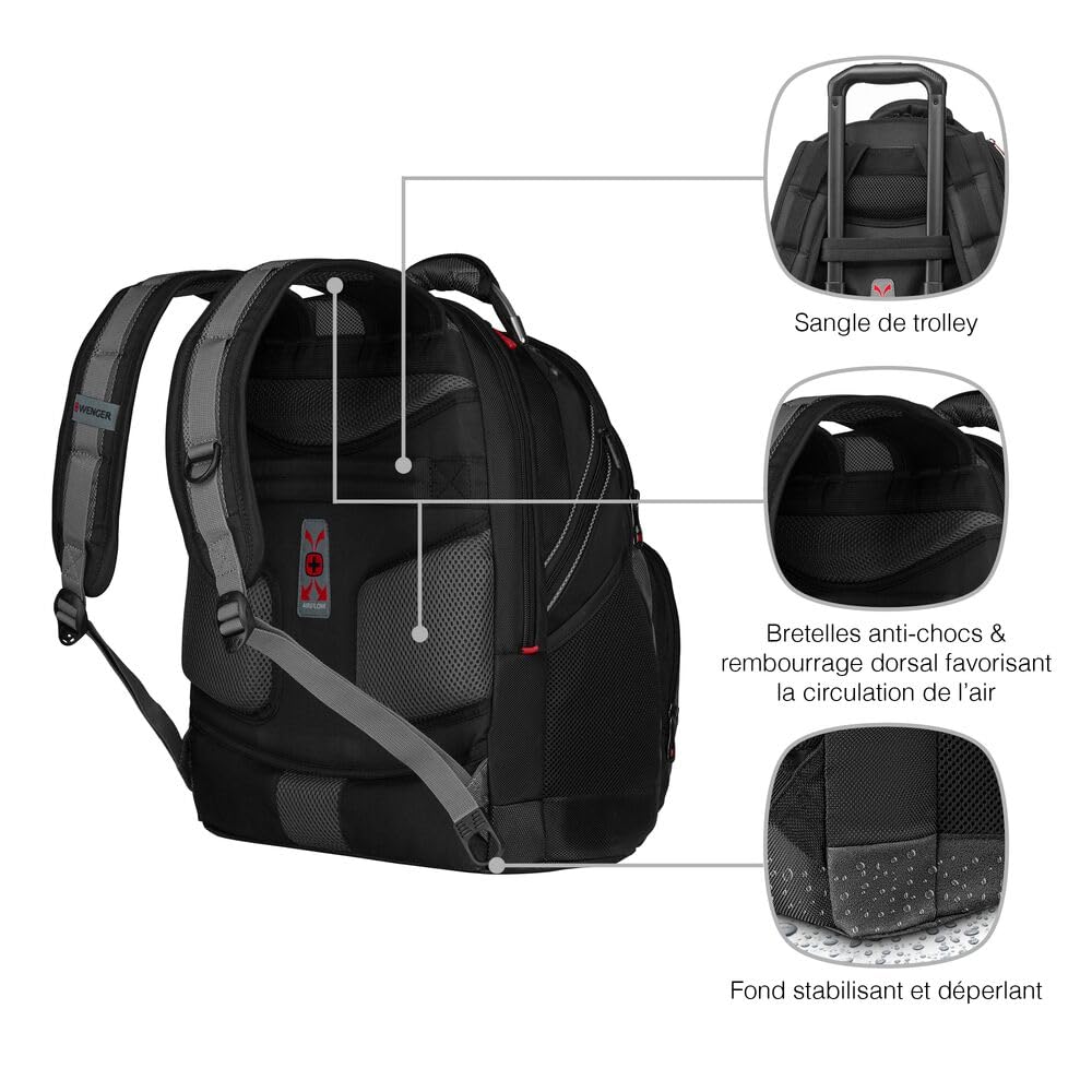 WENGER Synergy Sac à Dos pour Ordinateur Portable 16 Pouces avec Poche pour Tablette Tactile 10 Pouces, 26 l, Femmes Hommes, Bureau Voyages d’Affaires Uni, Noir/Gris, 600635