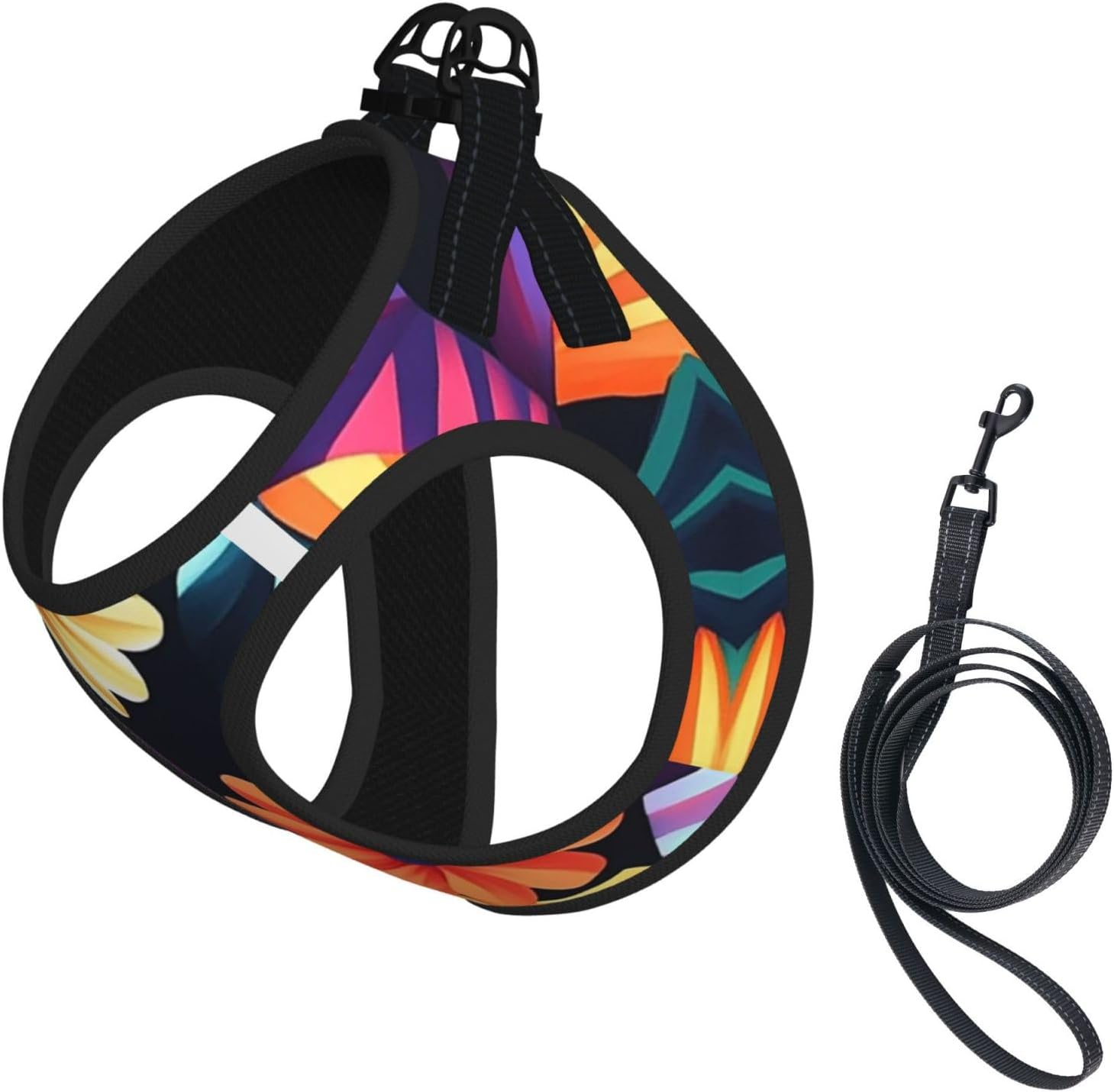 Stylish Flowers Pet Vest Small Size Dog Harness and Leash Set for Training, Reflective & Adjustable Without Accessories Medium