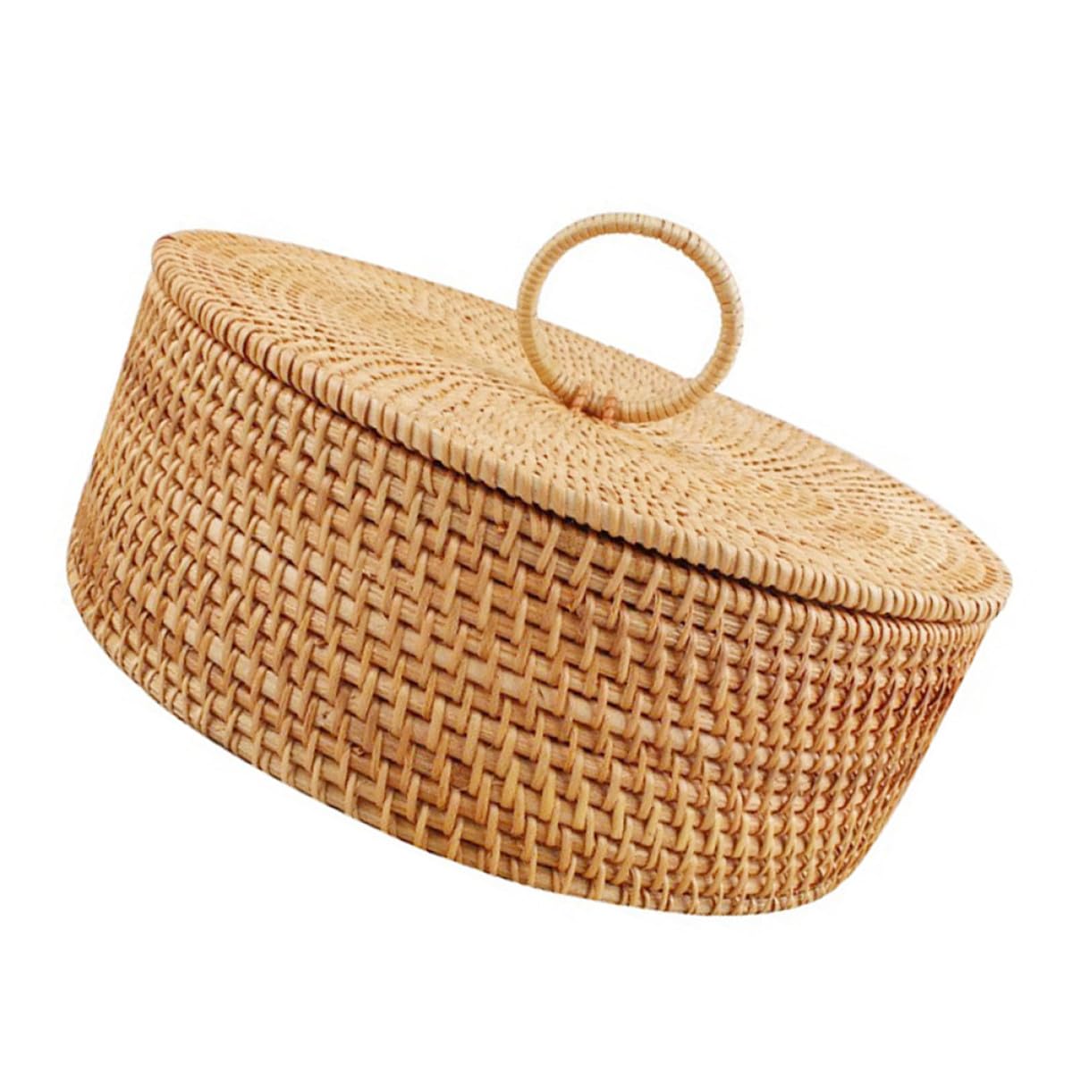 TOYANDONA Cestino Portaoggetti in Legno Intrecciato a Mano con Coperchio Vintage, Cesto Versatile per Snack e Dolci, per Casa e Cucina, Lavorazione Fine