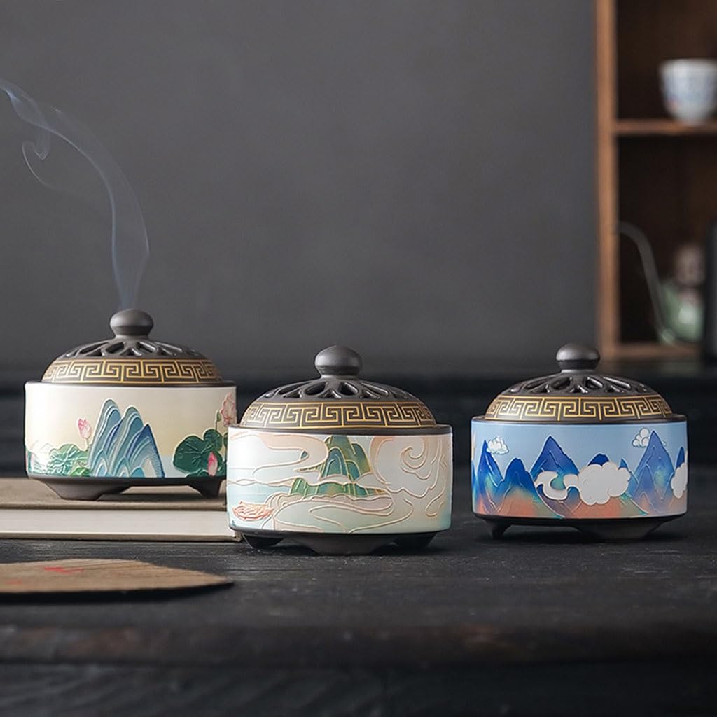 Incensiere a Cascata Bruciatore di incenso Bruciatore for aromaterapia in ceramica Ornamenti di Buddha for interni domestici Bruciatore di incenso di grande paesaggio antico Brucia Incenso In Ceramica