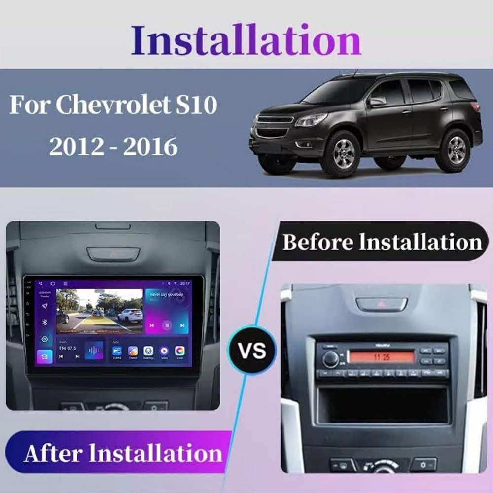 Ekran Carplay dla Chevrolet S10 2012-2016 Z Bluetooth/Fm/Aux; Obsługa Mirror Link Nawigacji Gps Sterowania Głosowego, 8 Rdzeń 8G+256G