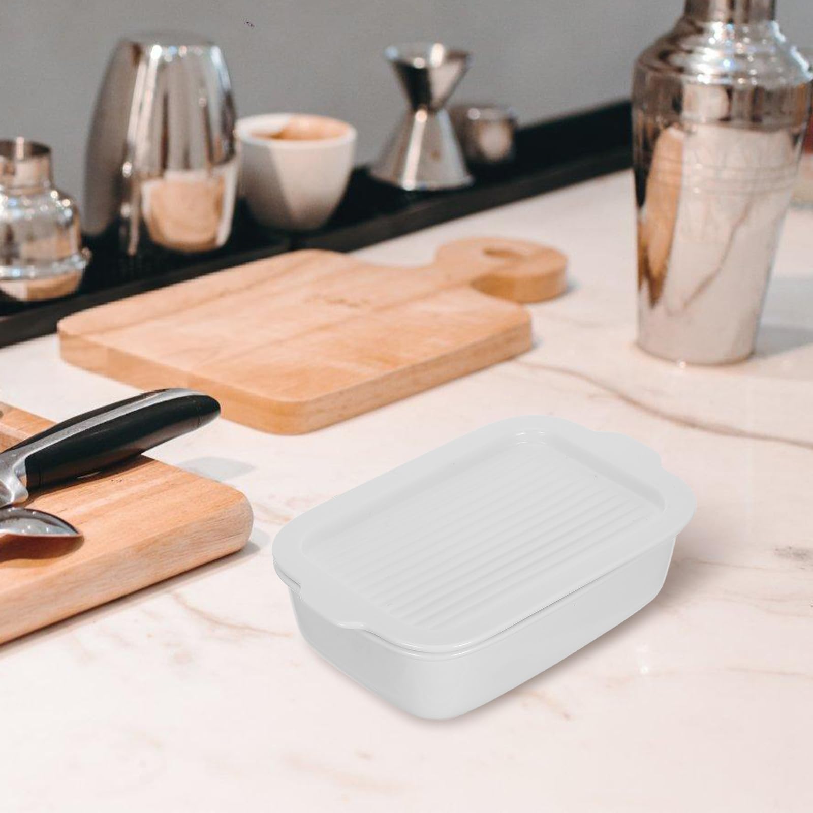Molde para Horno Rectangular de Cerámica de Color Claro con Tapa, Capacidad 800ml, Resistente al Horno y Fácil de Limpiar, Adecuado para Reuniones Familiares