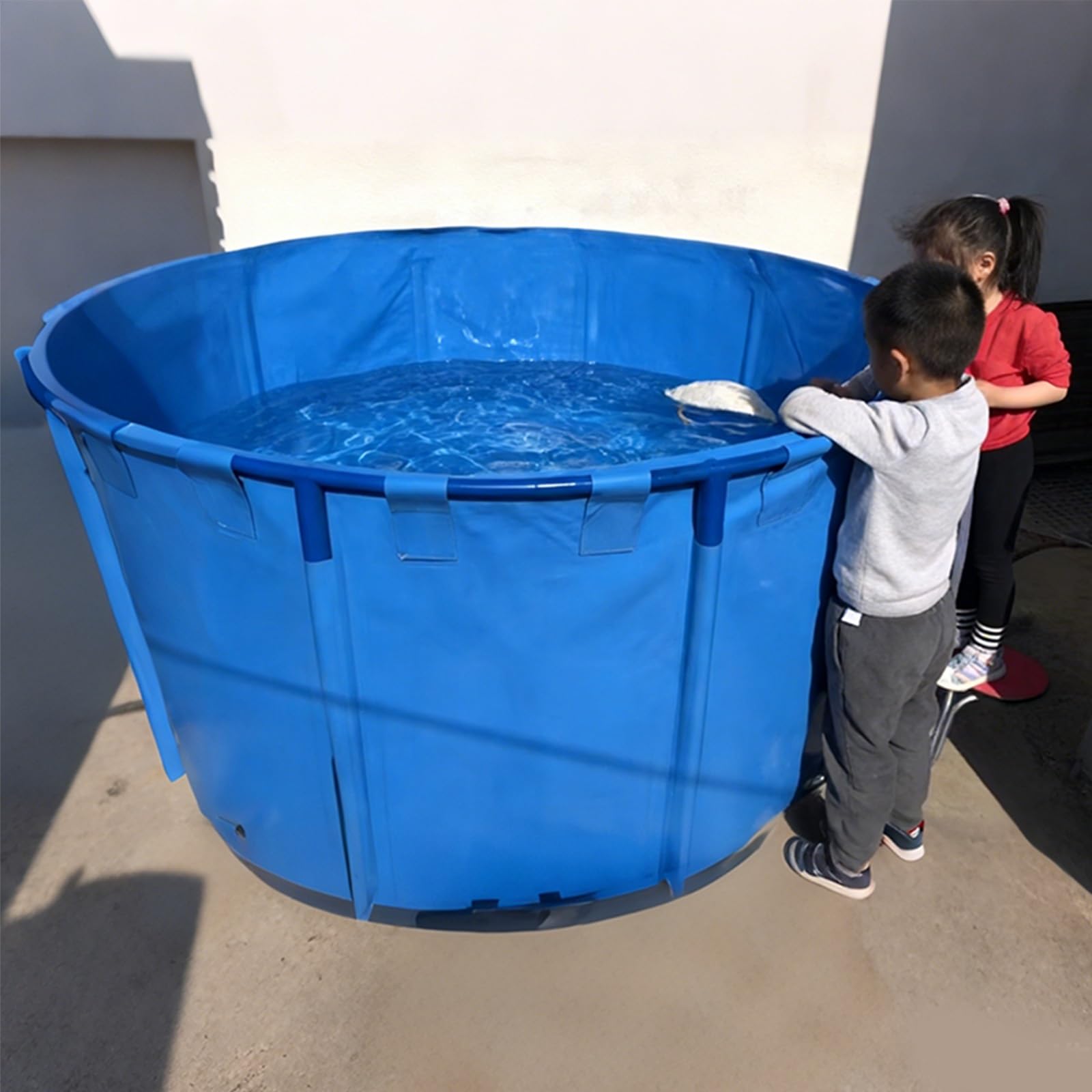 LZMZMQ Piscina Fuori Terra/Telaio Acciaio Piscine Pieghevoli Fuori Terra, Piscine con Struttura Rotonda per Cortile Balcone Terrazza, Laghetto per Pesci in Tela Extra Large(1.5X1M/1700L/450GAL)