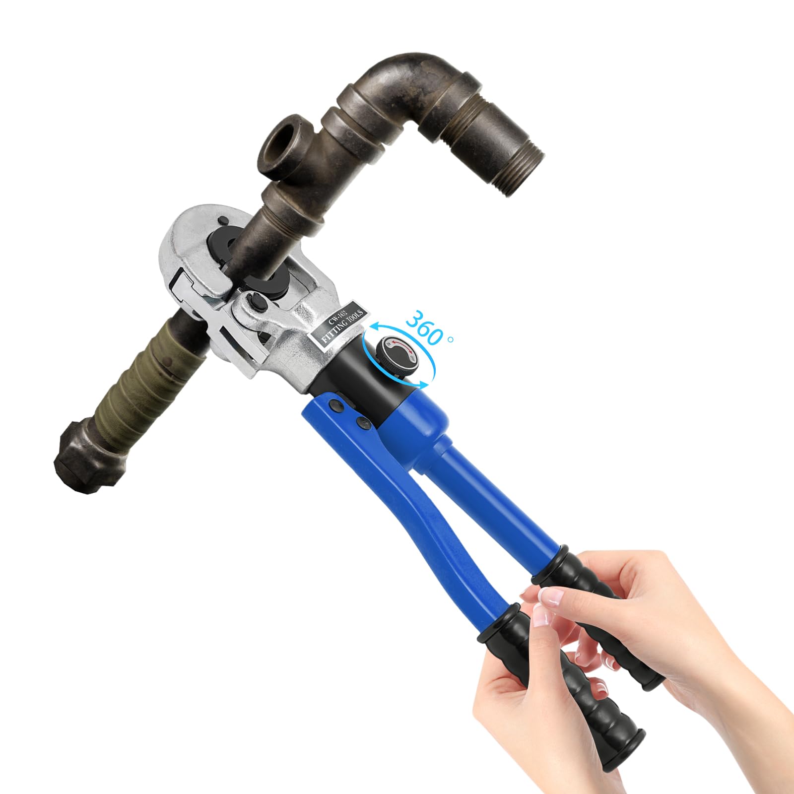 Pinza hidráulica para prensar 8T, herramienta de engarzado de cobre, 12 a 28 mm con 5 juegos de matrices, cabeza giratoria 360°, kit de prensado de fontanería para tubos de cobre