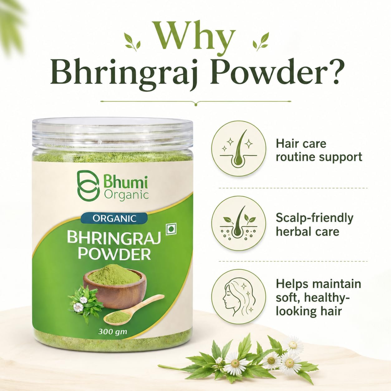 Bhumi Organic Natural Bhringraj Powder for Hair Growth (300 Grams) 4