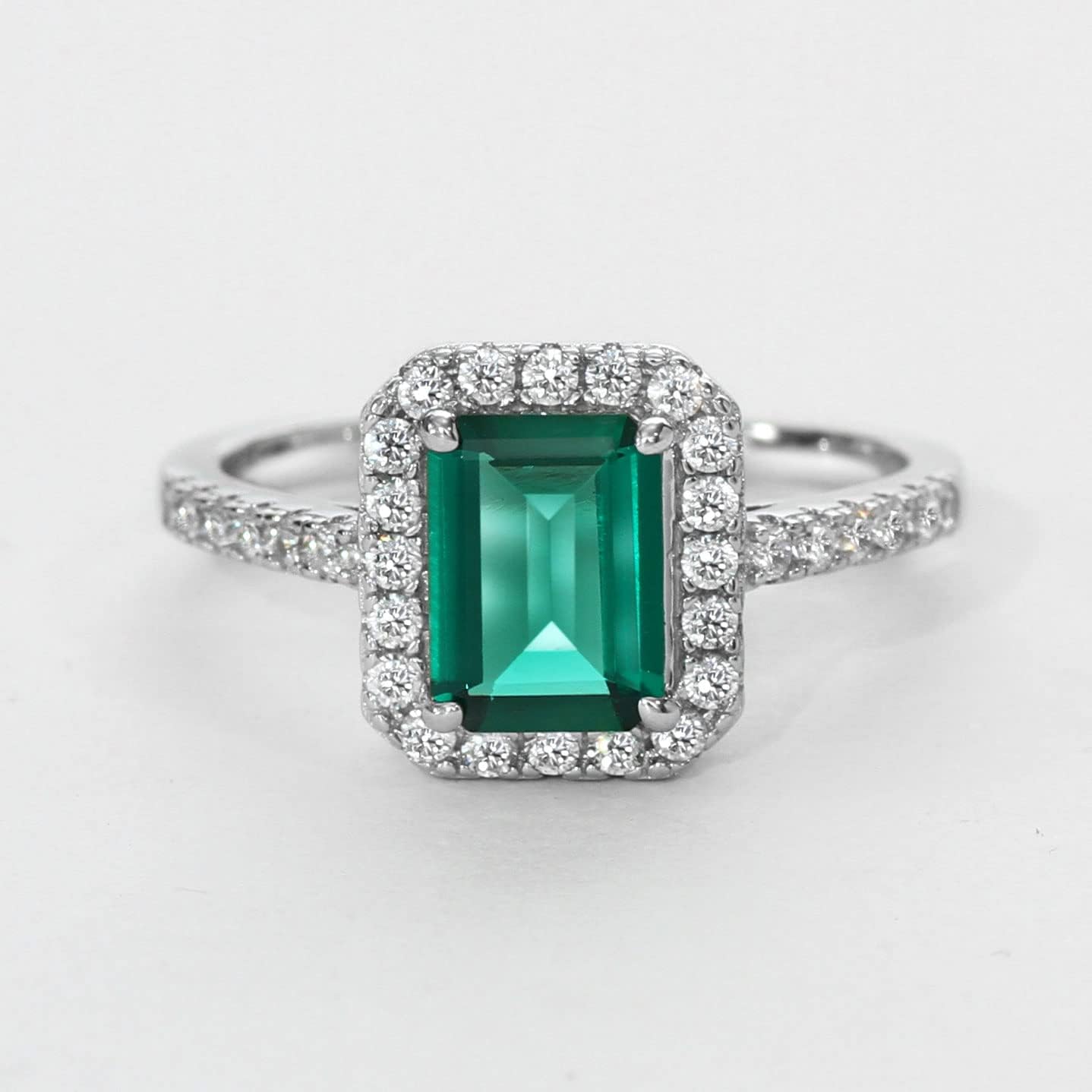 Michooyel S925 1.8ct Lab-created Emerald Ring Halo Bands Engagement Ring Wedding Ring Sterling Silver Cubic Zirconia Fine Jewelry For Women - Image 4