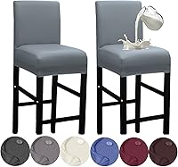 Vista 14 de HFCNMY - 2 fundas elásticas impermeables para taburete de bar con respaldo, fundas para silla de bar con banda elástica, color beige