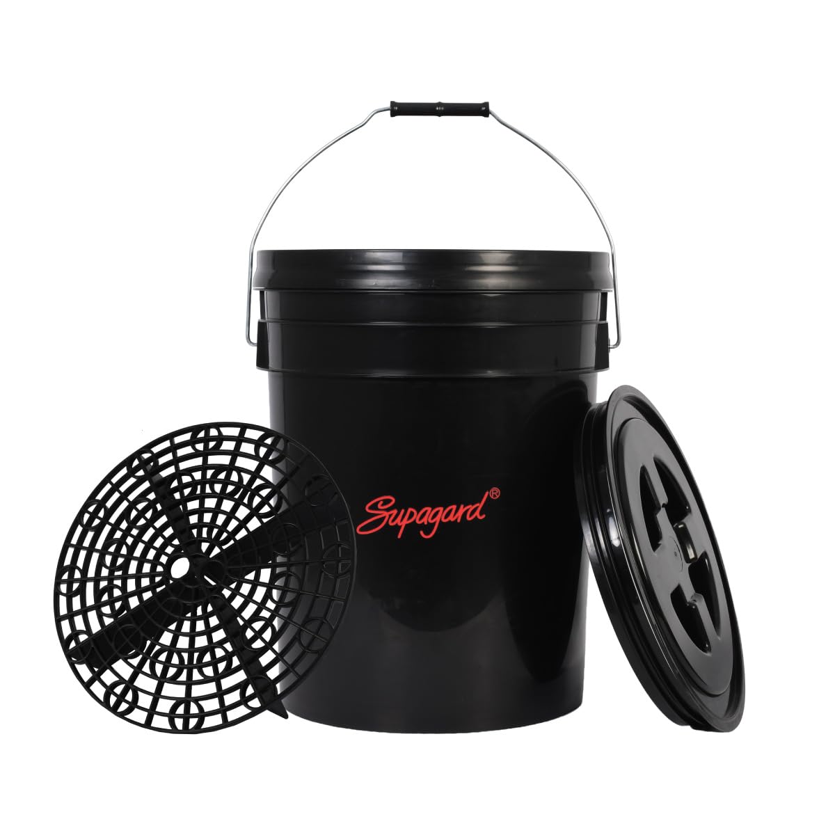 Supagard Black 20L Car Wash Bucket Kit, With Lid And Grit Guard, Professional Detailing For Scratch-Free Cleaning