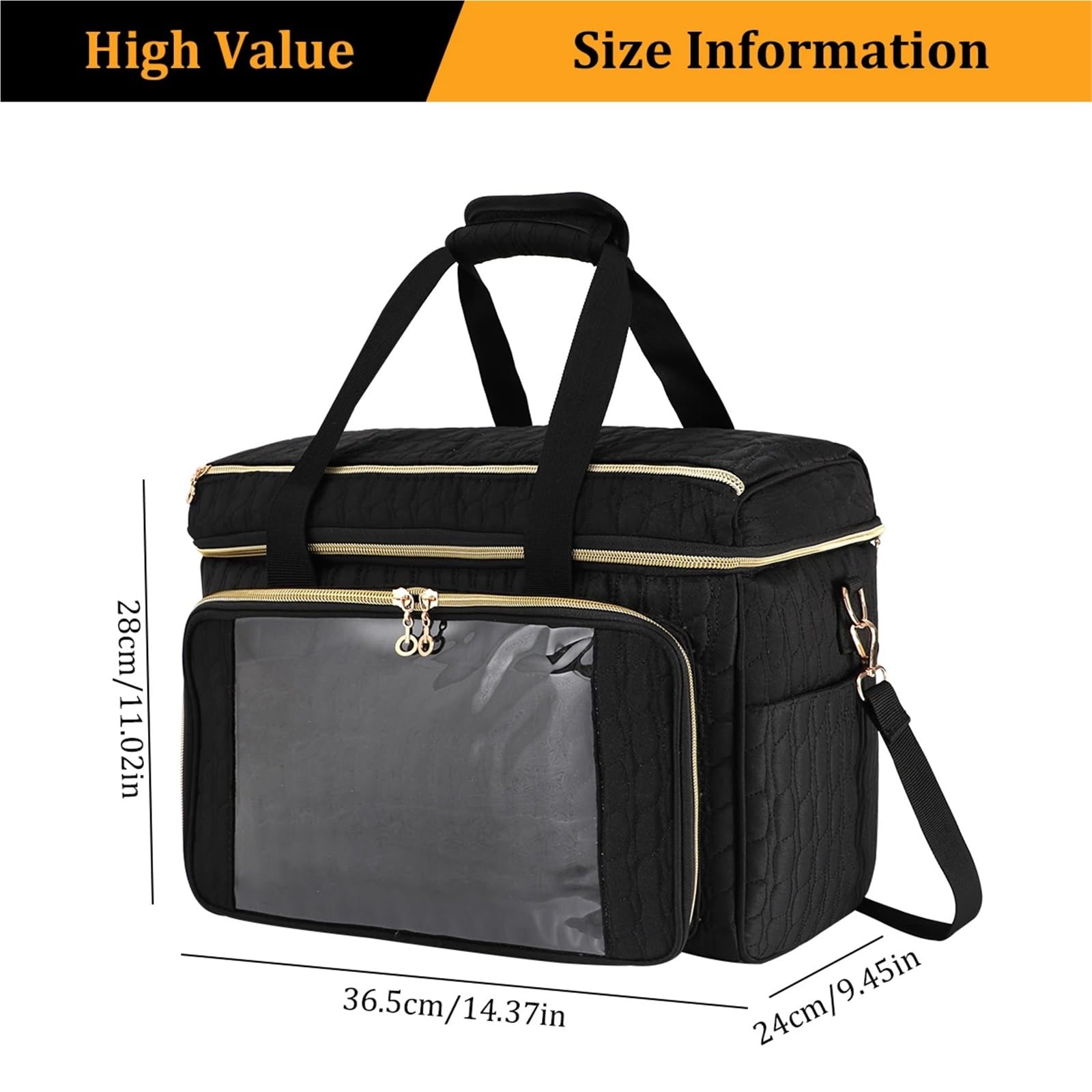 Bolsa de almacenamiento for lanas gran capacidad, ganchos lana for tejer agujas, bolsas mano, organizador accesorios for herramientas costura para Agujas, Hilo(Black)