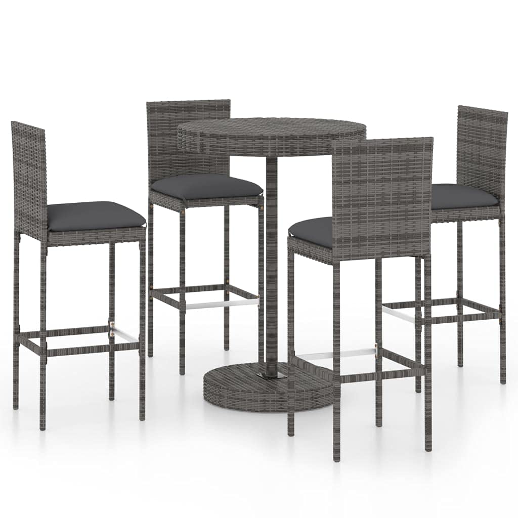vidaXL Ensemble de Bar de Jardin 5 pcs avec Coussins Mobilier de Bistrot Ensemble de Salle à Manger d'Extérieur Salon de Jardin Résine Tressée Gris