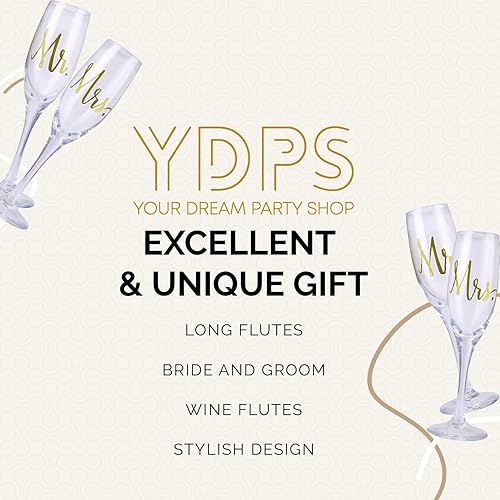 Miniatura 9 de Your Dream Party Shop Copas de champán Mr. and Mrs. de 6 onzas cada una, juego de copas de boda para novia y novio, copas perfectas para brindis de