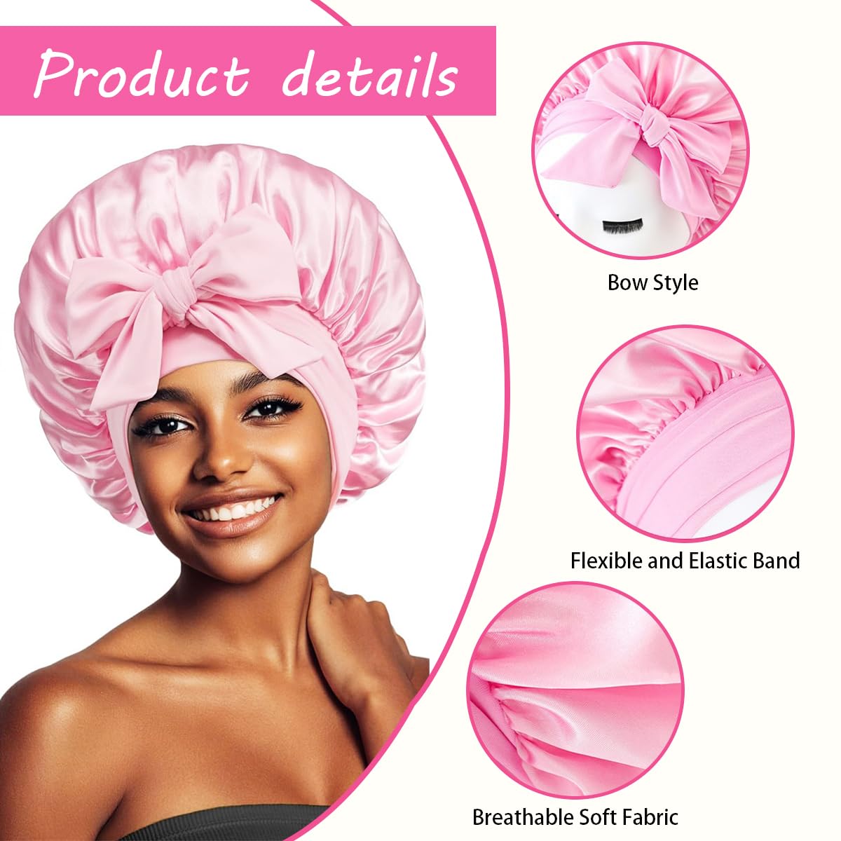 Cuffia Seta Capelli Ricci 2 Pezzi - Bonnet Notte, Morbida, Taglia Unica - Foto 5