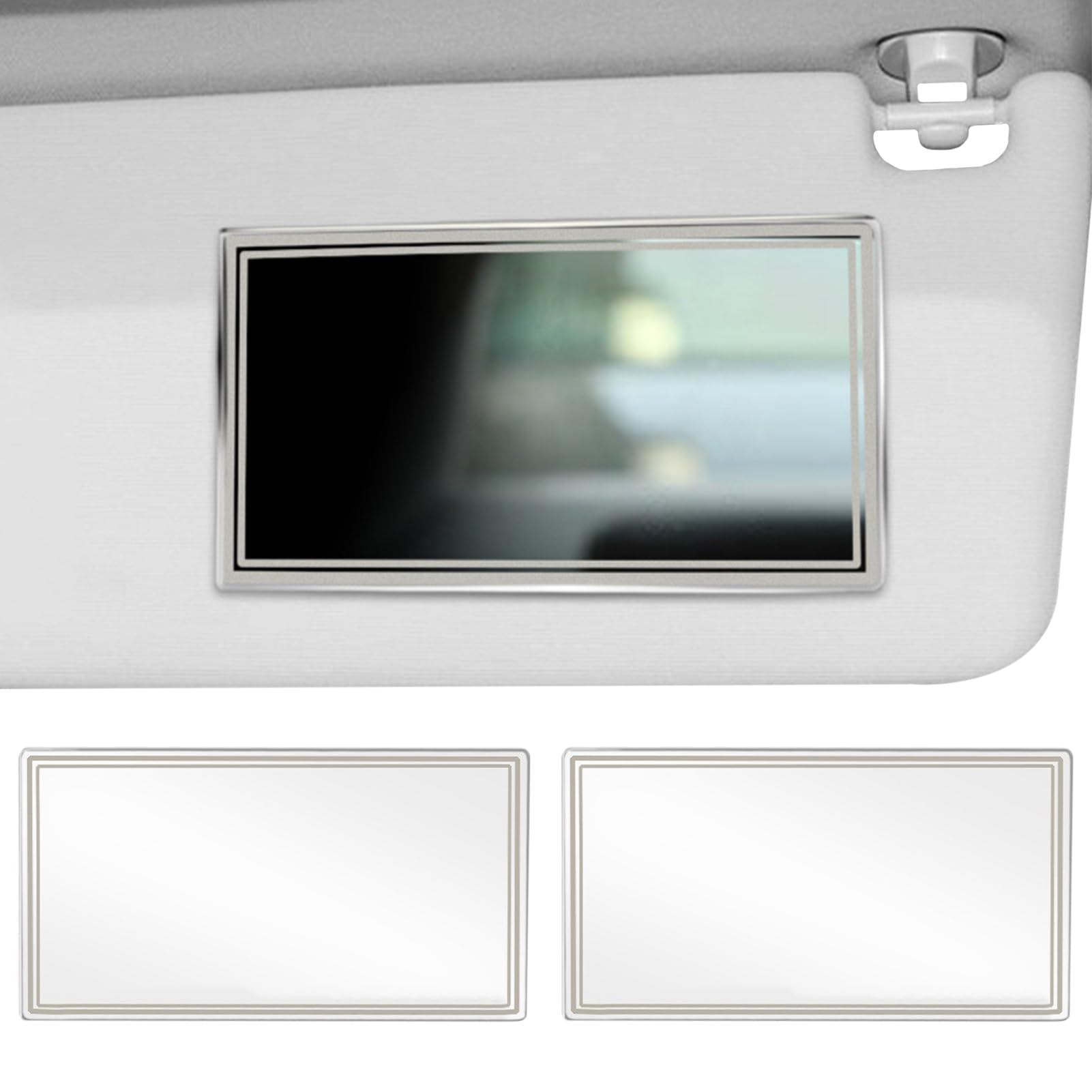 2 Pcs Car Sun Visor Mirror, Self-Adhesive HD Makeup Mirror, Stainless Steel Cars Visor Mirrors for Truck SUV Rear View Seatback