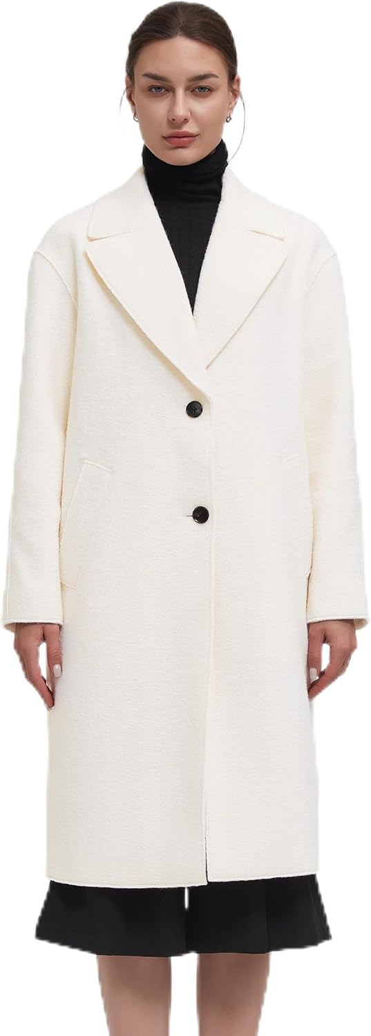IKAZZ Women's Warm Trench Coat, Long Winter Fall Classic Notch Lapel Single-Breasted Peacoat Casual Overcoat