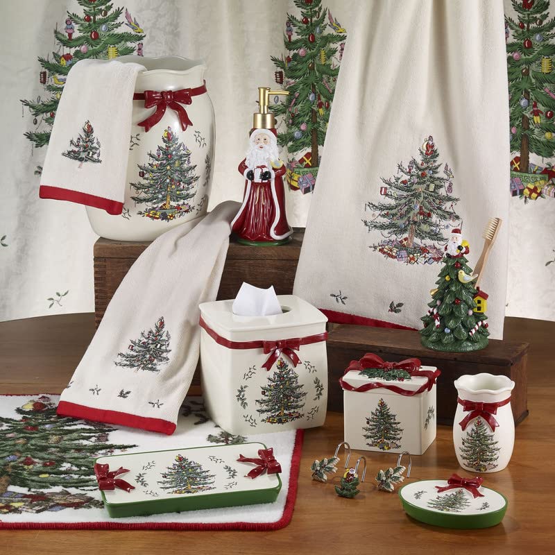 Avanti Linens Juego de dispensador de jabón y Soporte para Cepillo de Dientes, Accesorios de baño, decoración navideña (Spode Christmas Collection)