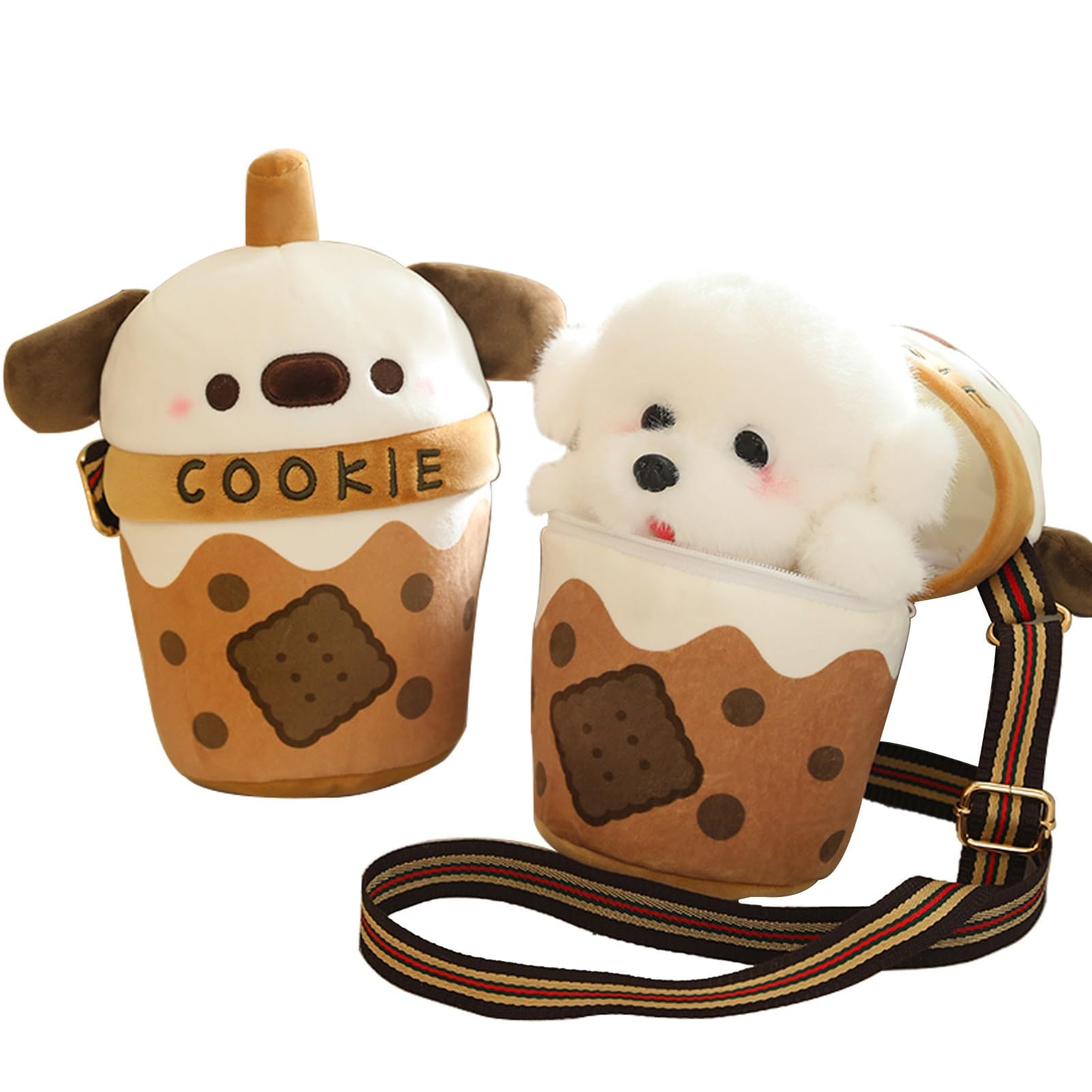 TazweeqCute Dog Stuffed Animals, Mini Teacup Dog Satchel, Premium Plush Puppy Stuffed Animal with Backpack 22 cm Stuffed Dog and Bag Gift for Kids