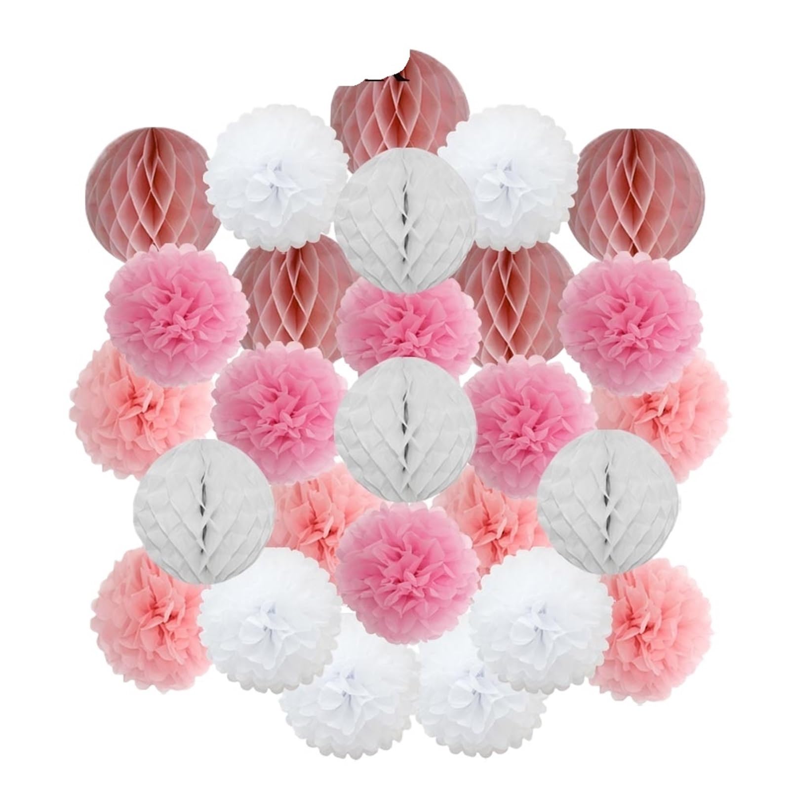 Pom Pom Kit Decorazione fai da te for cerimonia di nozze, pallina rotonda a nido d'ape, pompon carta for battesimo, bomboniera for festa compleanno(Pink Blue Beige,12inch(30cm))