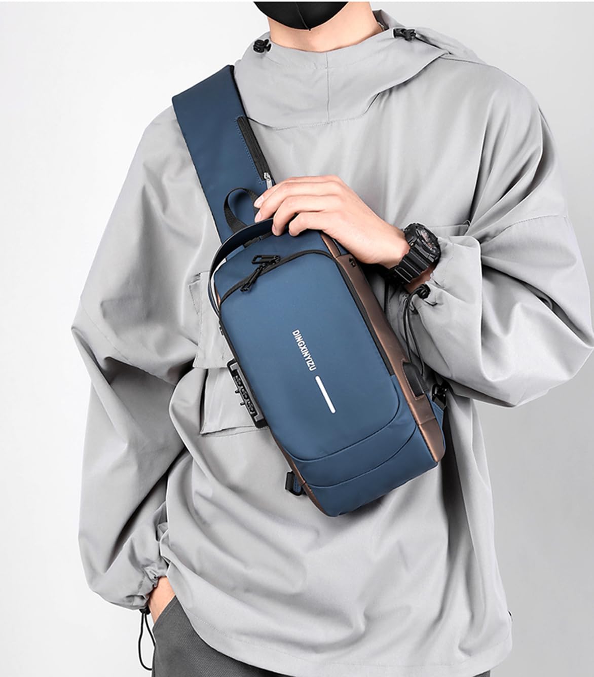 MEZON Anti Theft Sling Bag for Men & Women Waterproof Shoulder Cross Body Bag with USB Charging Port for Travel Hiking Gym Picnic & Daily Use (Blue) 1