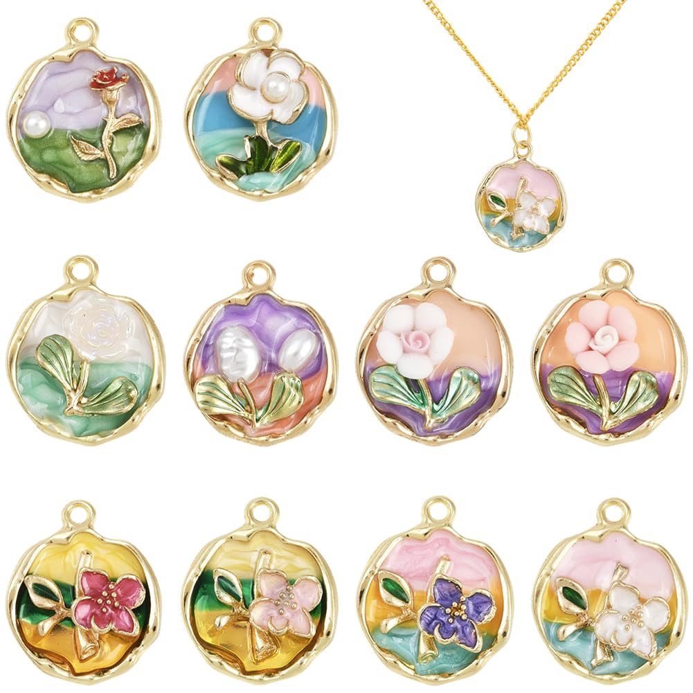 Breloques 10D en émail floral SUNNYCLUE pour création de bijoux et bracelets