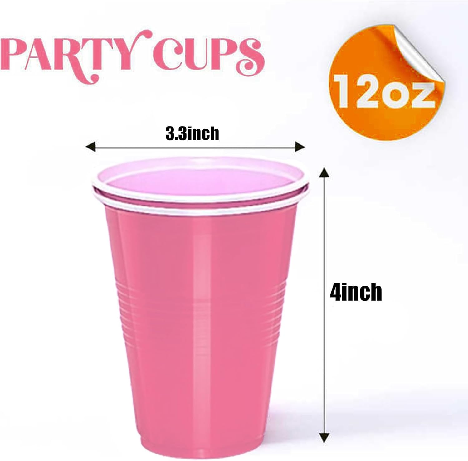 50 Pack Pink Disposable Plastic Cups 12 Ounce Drinking Party Cups Bulk Party Cups for Weddding Birthday Holiday Picnics Events (50, Pink) - Image 2