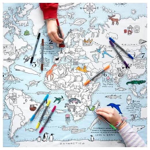 eatsleepdoodle World Map Kid's Coloring Tablecloth - Color Your Own Map of The World - Educational Geography Learning Activity for Children with Washable Felt Tip Fabric Markers