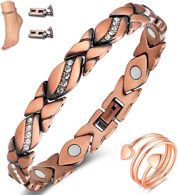 Cigmag Copper Anklet for Women Ultra Strength Pure Copper Anklet Bracelet for Feet Adjustable(crystal)